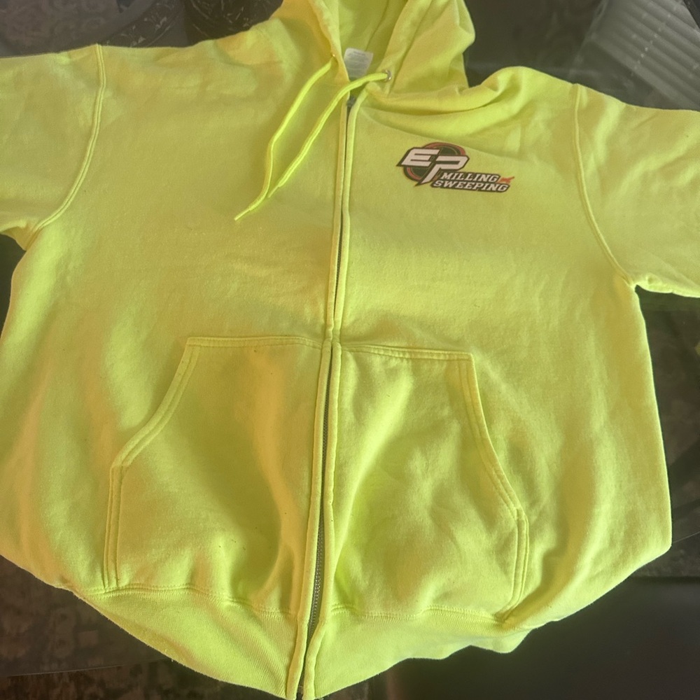Neon Yellow Zip-Up Hoodie with Hood and Drawstrings